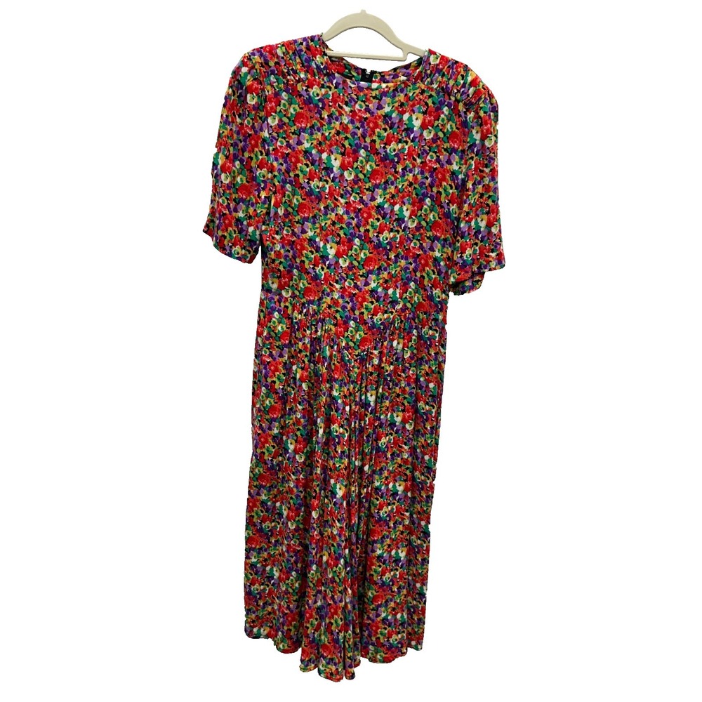 Erika's Place Dress Womens 5/6 Multicolor Floral‎ Midi Short Sleeve Ditsy